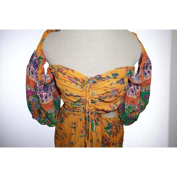 Free People Bali Citrus Skies Jumpsuit – Size L– Ruched Bodice, Cutouts, - Picture 8 of 15